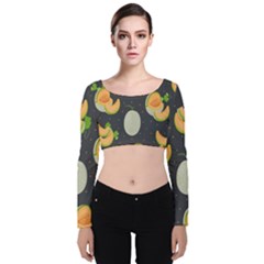 Melon-whole-slice-seamless-pattern Velvet Long Sleeve Crop Top by nate14shop