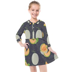 Melon-whole-slice-seamless-pattern Kids  Quarter Sleeve Shirt Dress by nate14shop