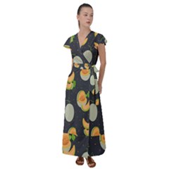 Melon-whole-slice-seamless-pattern Flutter Sleeve Maxi Dress by nate14shop