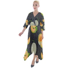 Melon-whole-slice-seamless-pattern Quarter Sleeve Wrap Front Maxi Dress by nate14shop