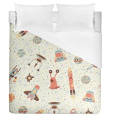 Seamless-background-with-spaceships-stars Duvet Cover (queen Size) by nate14shop