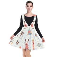 Seamless-background-with-spaceships-stars Plunge Pinafore Dress