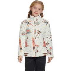 Seamless-background-with-spaceships-stars Kids  Puffer Bubble Jacket Coat