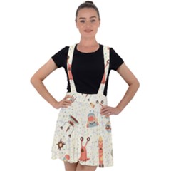 Seamless-background-with-spaceships-stars Velvet Suspender Skater Skirt by nate14shop