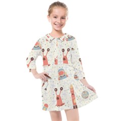 Seamless-background-with-spaceships-stars Kids  Quarter Sleeve Shirt Dress by nate14shop