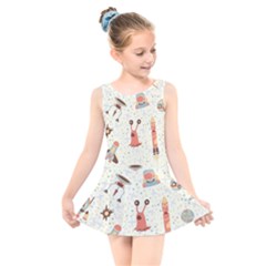 Seamless-background-with-spaceships-stars Kids  Skater Dress Swimsuit by nate14shop