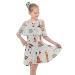 Seamless-background-with-spaceships-stars Kids  Shoulder Cutout Chiffon Dress