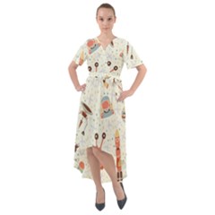 Seamless-background-with-spaceships-stars Front Wrap High Low Dress by nate14shop