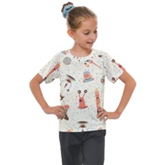 Seamless-background-with-spaceships-stars Kids  Mesh Piece Tee