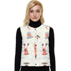 Seamless-background-with-spaceships-stars Women s Short Button Up Puffer Vest by nate14shop