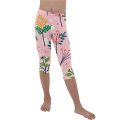 Seamless-floral-pattern 001 Kids  Lightweight Velour Capri Leggings 