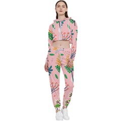 Seamless-floral-pattern 001 Cropped Zip Up Lounge Set by nate14shop