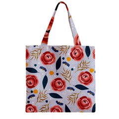 Seamless-floral-pattern Zipper Grocery Tote Bag by nate14shop