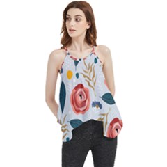 Seamless-floral-pattern Flowy Camisole Tank Top