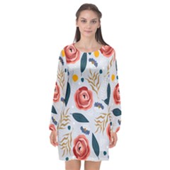 Seamless-floral-pattern Long Sleeve Chiffon Shift Dress  by nate14shop