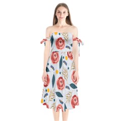 Seamless-floral-pattern Shoulder Tie Bardot Midi Dress by nate14shop