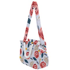 Seamless-floral-pattern Rope Handles Shoulder Strap Bag by nate14shop