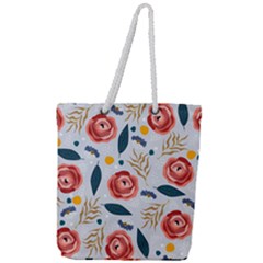 Seamless-floral-pattern Full Print Rope Handle Tote (large) by nate14shop