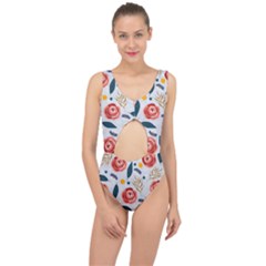 Seamless-floral-pattern Center Cut Out Swimsuit by nate14shop