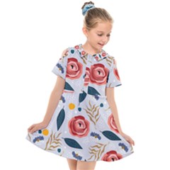 Seamless-floral-pattern Kids  Short Sleeve Shirt Dress by nate14shop