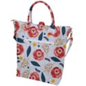 Seamless-floral-pattern Buckle Top Tote Bag View2