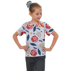 Seamless-floral-pattern Kids  Mesh Piece Tee