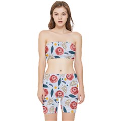 Seamless-floral-pattern Stretch Shorts And Tube Top Set