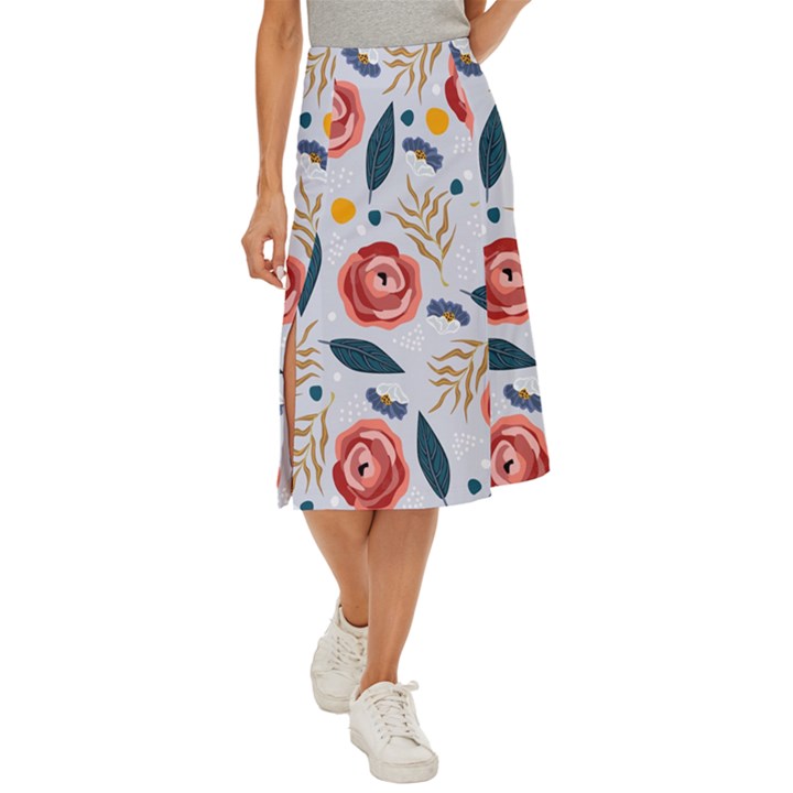 Seamless-floral-pattern Midi Panel Skirt