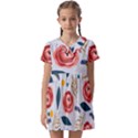 Seamless-floral-pattern Kids  Asymmetric Collar Dress View1