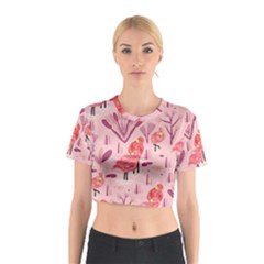 Seamless-pattern-with-flamingo Cotton Crop Top by nate14shop