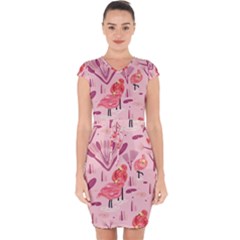 Seamless-pattern-with-flamingo Capsleeve Drawstring Dress  by nate14shop