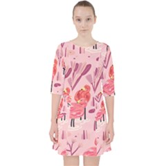 Seamless-pattern-with-flamingo Quarter Sleeve Pocket Dress by nate14shop