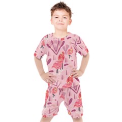 Seamless-pattern-with-flamingo Kids  Tee And Shorts Set by nate14shop