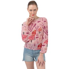 Seamless-pattern-with-flamingo Banded Bottom Chiffon Top by nate14shop