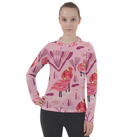 Seamless-pattern-with-flamingo Women s Pique Long Sleeve Tee by nate14shop