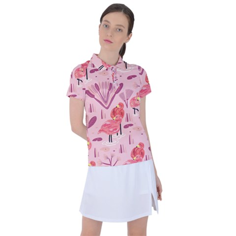 Seamless-pattern-with-flamingo Women s Polo Tee by nate14shop