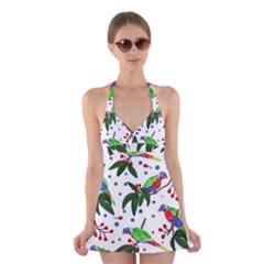 Seamless-pattern-with-parrot Halter Dress Swimsuit  by nate14shop