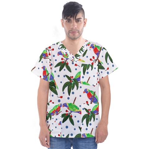 Seamless-pattern-with-parrot Men s V-neck Scrub Top by nate14shop