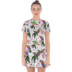 Seamless-pattern-with-parrot Drop Hem Mini Chiffon Dress by nate14shop