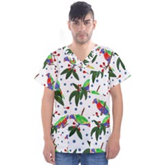 Seamless-pattern-with-parrot Men s V-neck Scrub Top