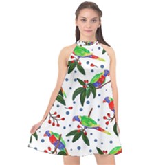 Seamless-pattern-with-parrot Halter Neckline Chiffon Dress  by nate14shop