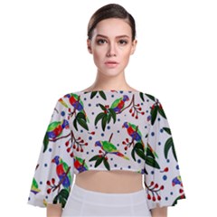 Seamless-pattern-with-parrot Tie Back Butterfly Sleeve Chiffon Top by nate14shop