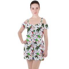 Seamless-pattern-with-parrot Ruffle Cut Out Chiffon Playsuit by nate14shop