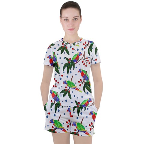 Seamless-pattern-with-parrot Women s Tee And Shorts Set by nate14shop