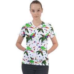 Seamless-pattern-with-parrot Short Sleeve Zip Up Jacket by nate14shop