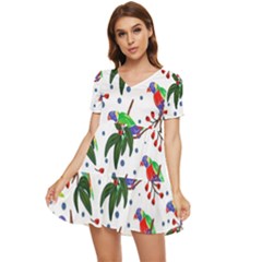 Seamless-pattern-with-parrot Tiered Short Sleeve Babydoll Dress by nate14shop