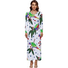 Seamless-pattern-with-parrot Long Sleeve Velour Longline Maxi Dress by nate14shop