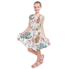 Seamless-pattern-with-rabbit Kids  Short Sleeve Dress