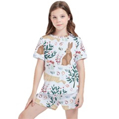 Seamless-pattern-with-rabbit Kids  Tee And Sports Shorts Set