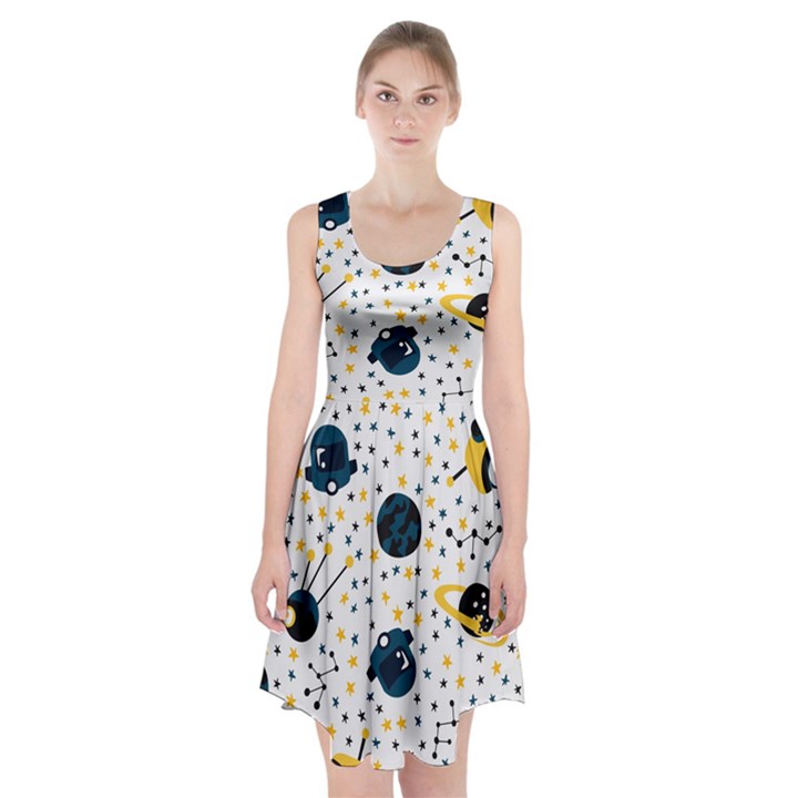 Seamless-pattern-with-spaceships-stars 002 Racerback Midi Dress